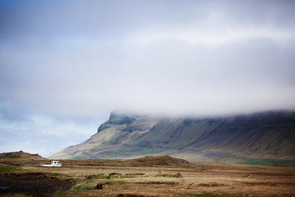 Beached Boat with Mountains, Iceland